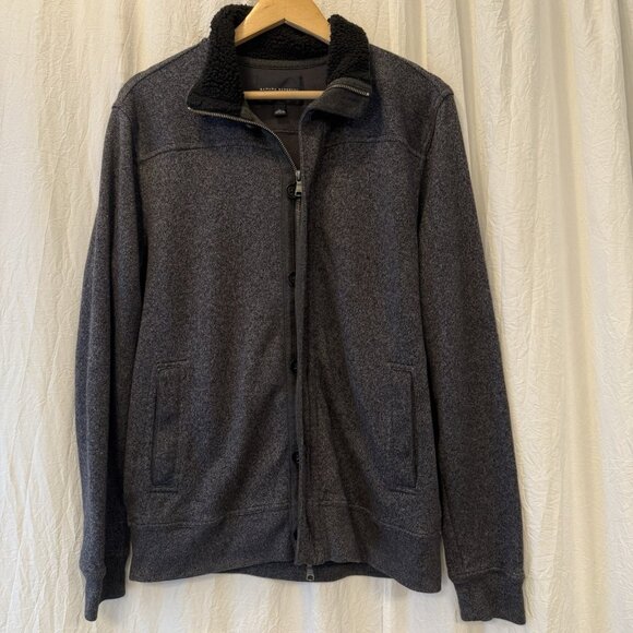 Banana Republic Jacket Mens Large Charcoal Gray Wool Blend Zip & Button Front - Picture 1 of 10